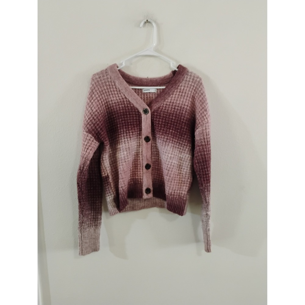 Sonoma Goods For Life Womens Ombre Waffle Knit Cardigan Sweater Pink Burgundy M